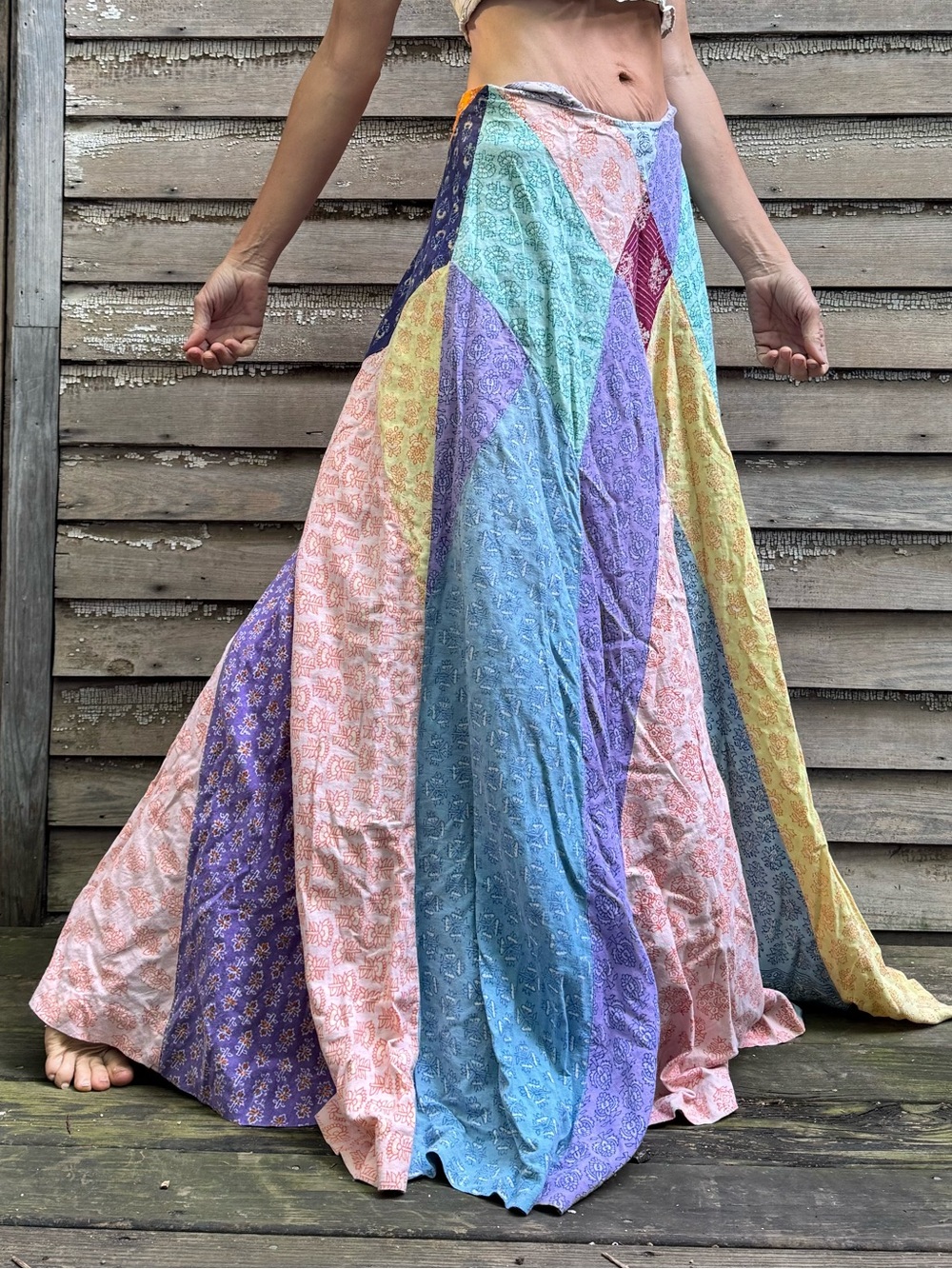 VTG Festival Bohemian Patchwork Maxi Skirt - Pastel Multi